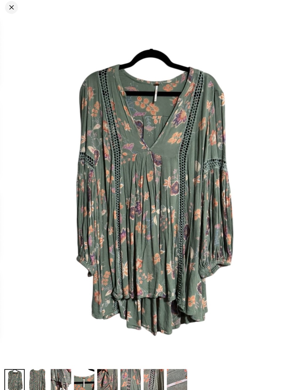 Free People Sage Green Floral Button-Front Blouse